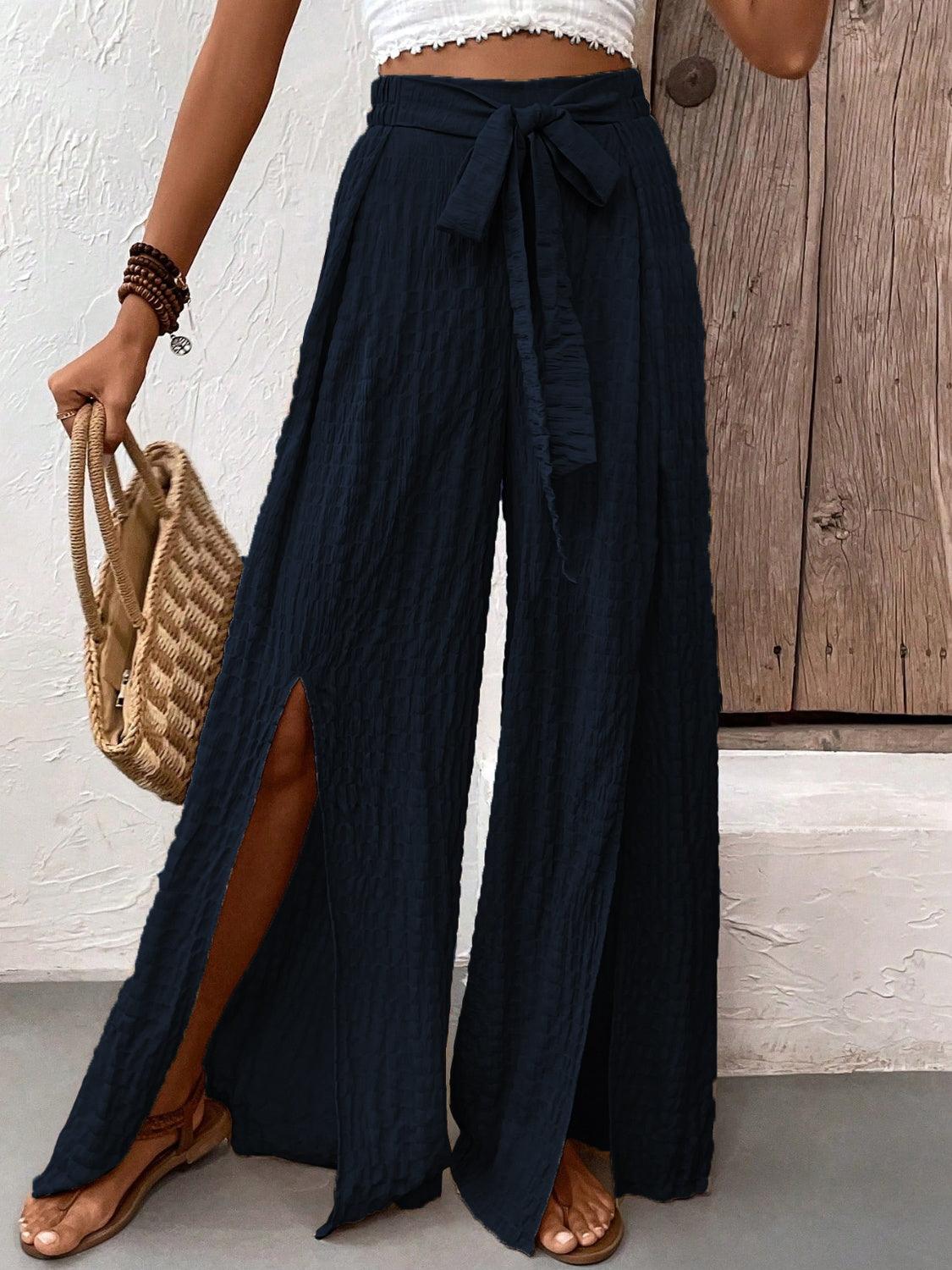 Honey Tied Slit Wide Leg Pants - The Nichole Collection