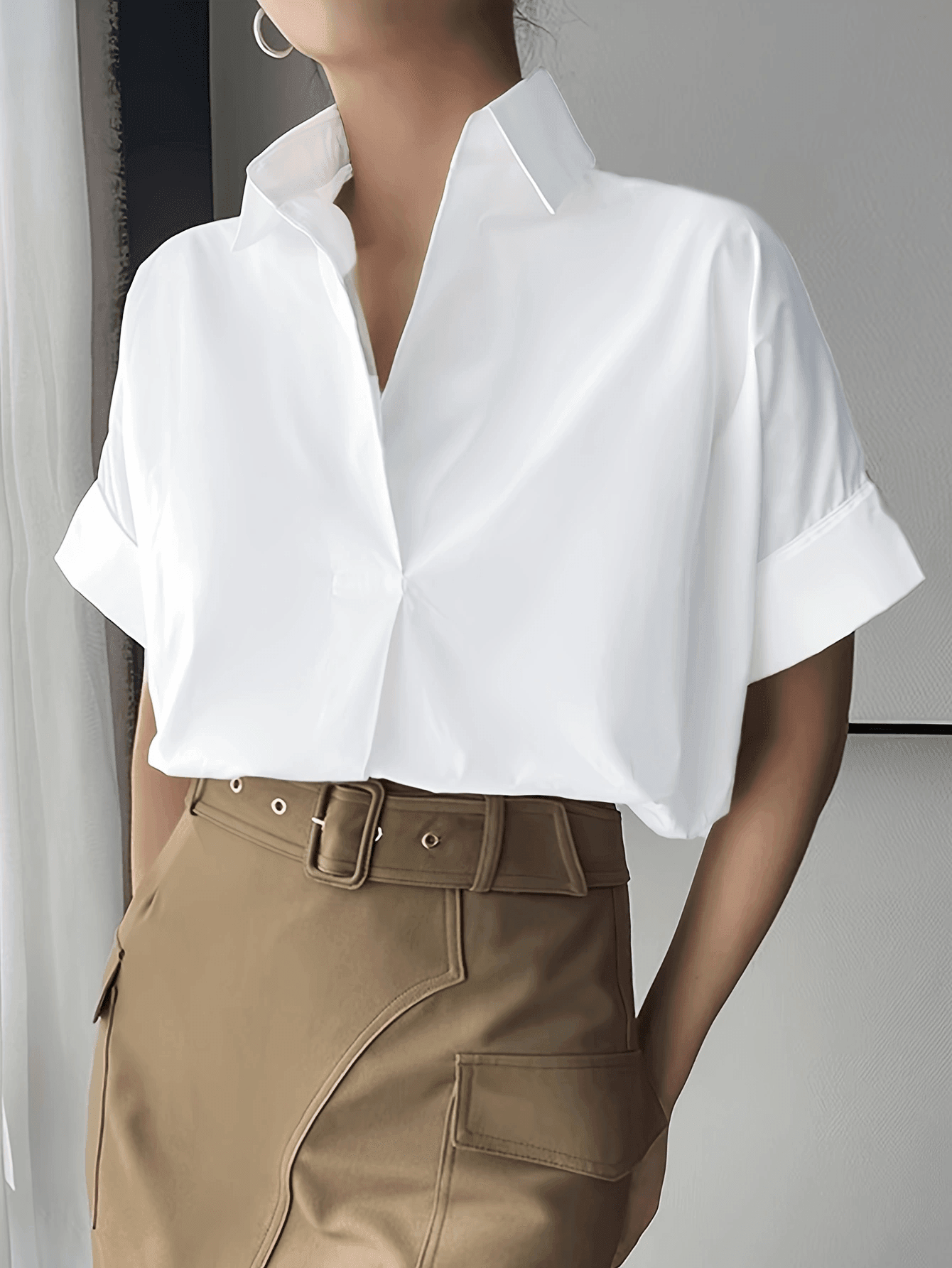 Elegant Semi-Sheer Lapel Collar Blouse - The Nichole Collection