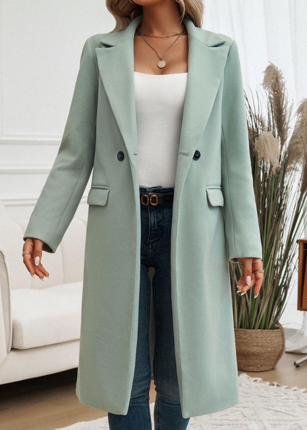 Women’s Slim Fit Long Sleeve Coat with Collar and Pockets - The Nichole Collection