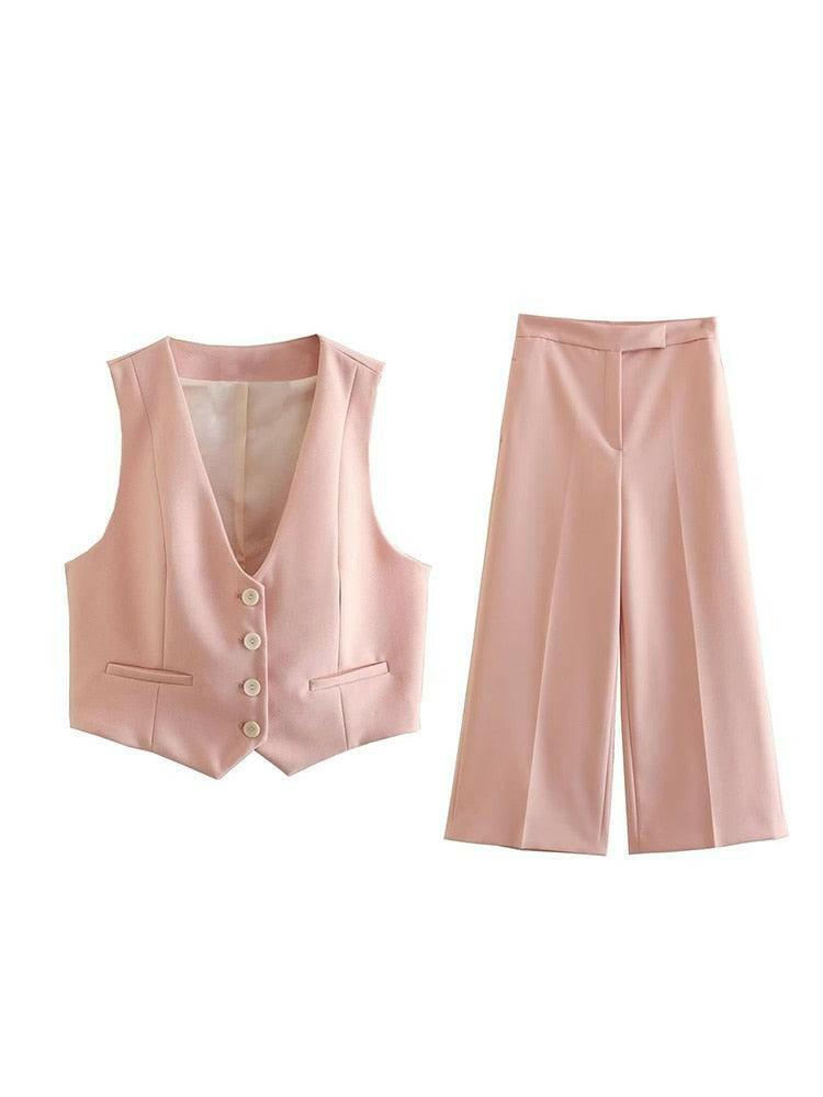 Women's 2 Piece Vest and Wide Leg Pants Set - The Nichole Collection