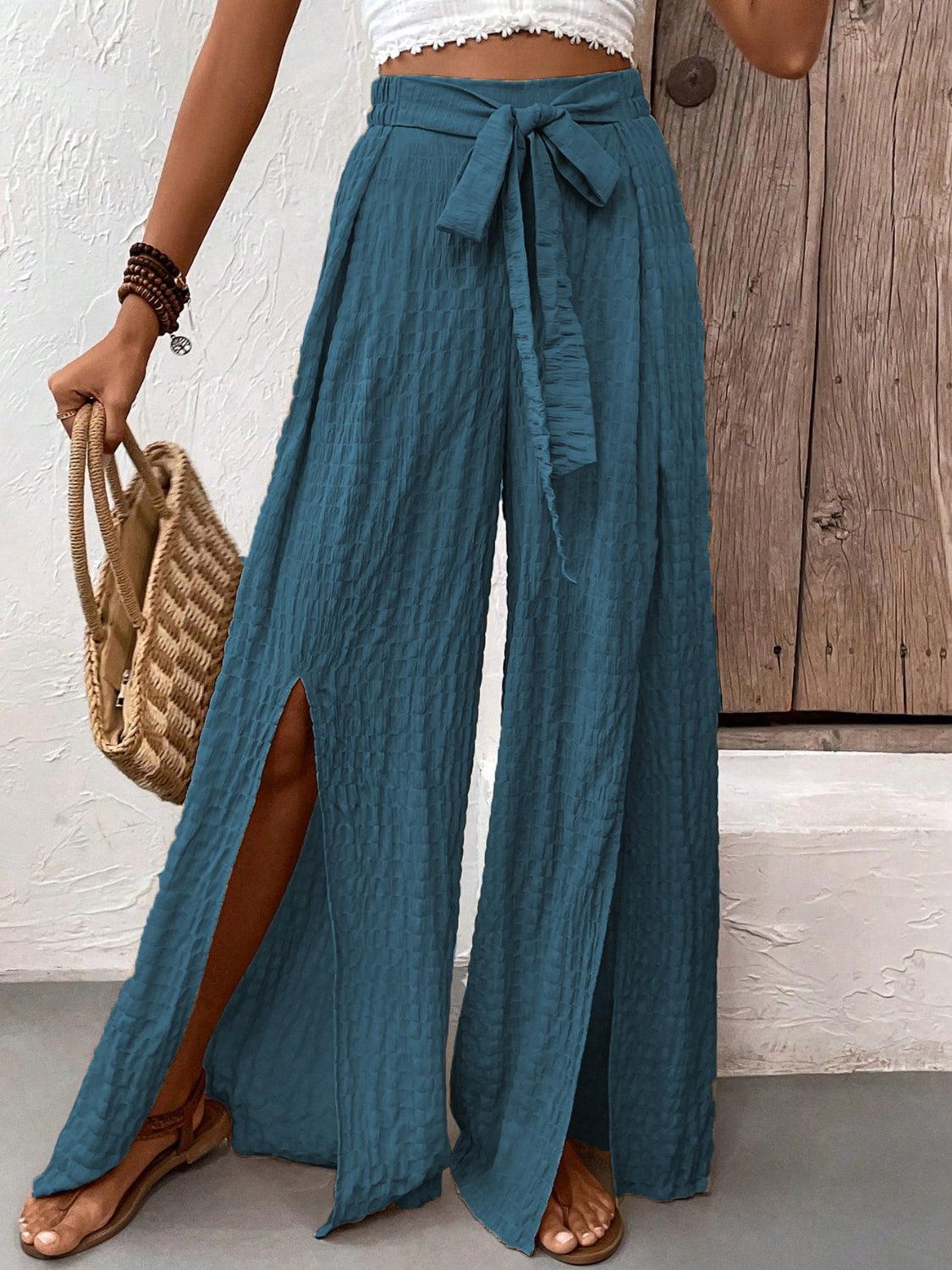 Honey Tied Slit Wide Leg Pants - The Nichole Collection