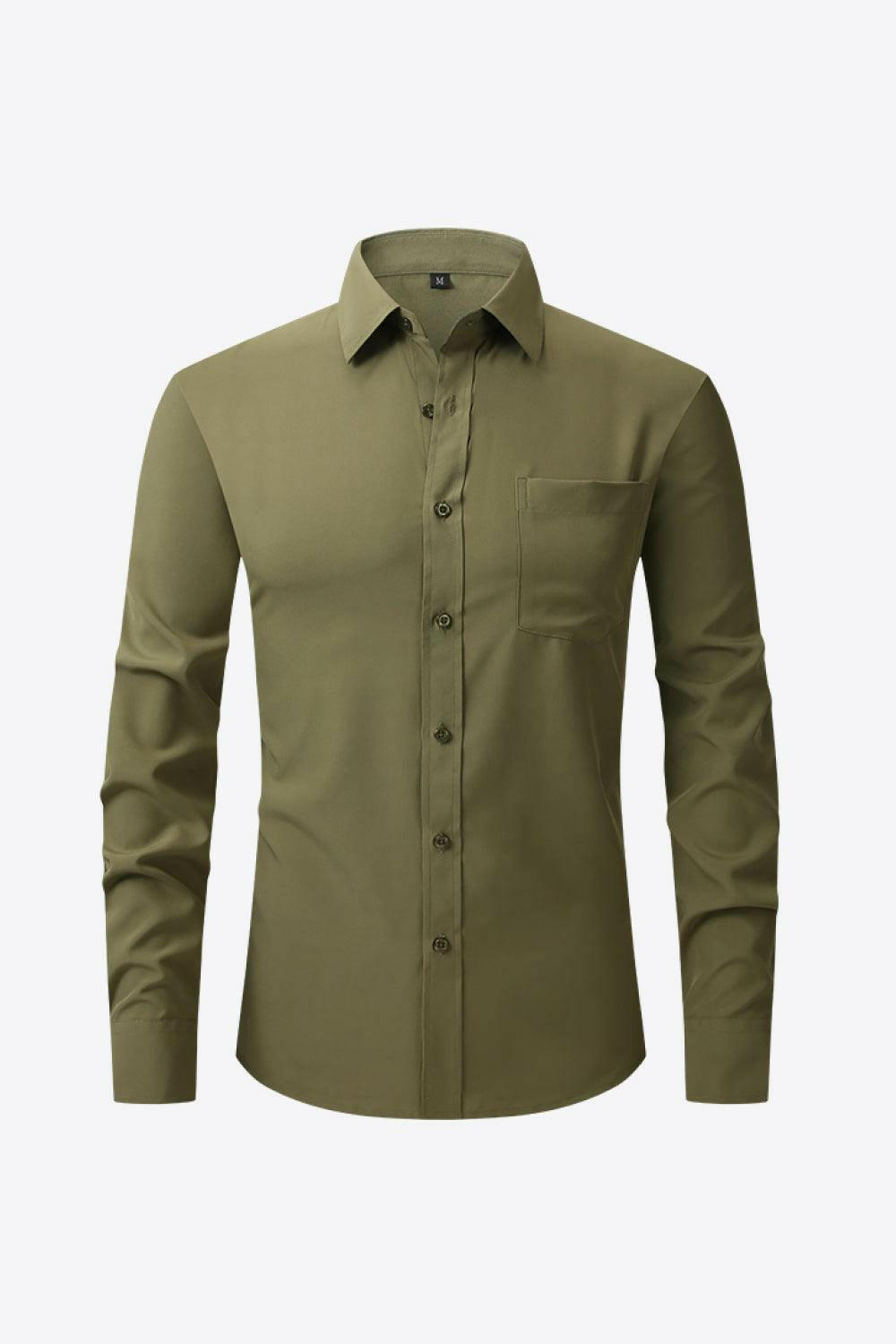 Classic Long Sleeve Collared Shirt with Pocket - The Nichole Collection