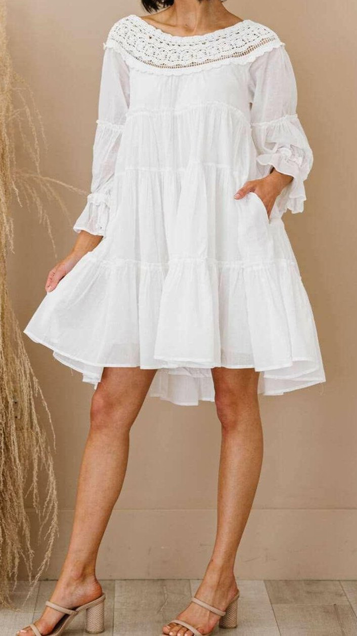 Crochet-Trim Boho Dress with Pockets - Clearance - The Nichole Collection