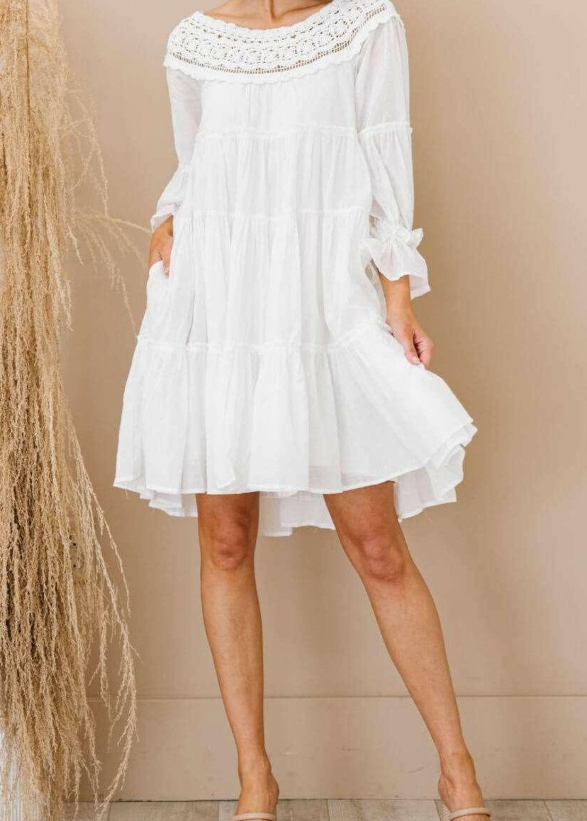 Crochet-Trim Boho Dress with Pockets - Clearance - The Nichole Collection