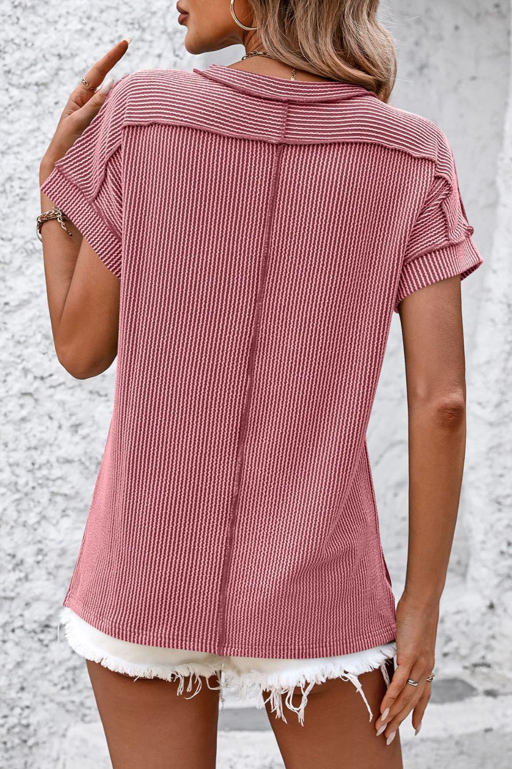 Classic Short Sleeve Striped Tee with Round Neckline - The Nichole Collection