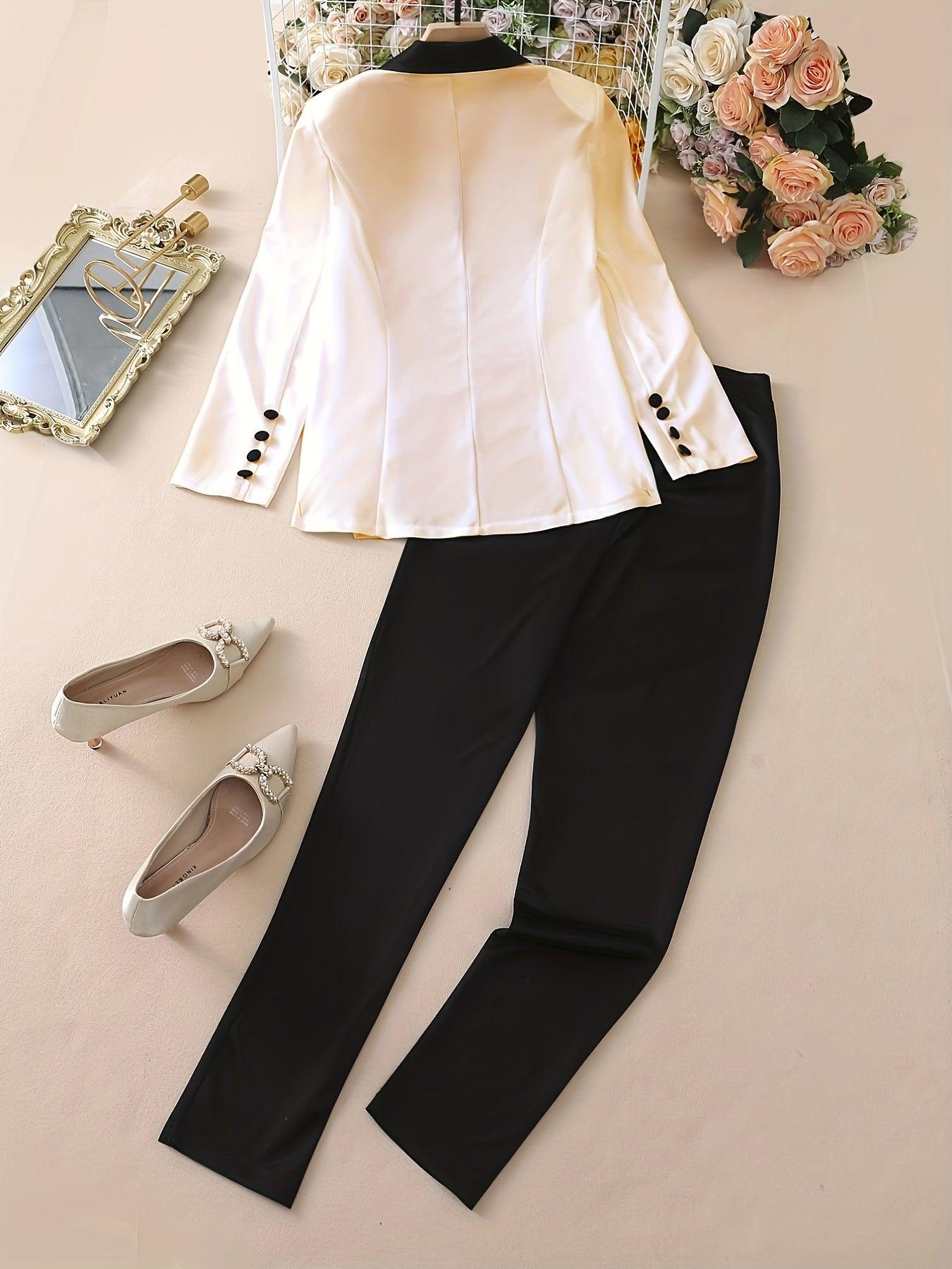 Two-Piece Casual Blazer and Straight Leg Pants Set (Apricot) - The Nichole Collection