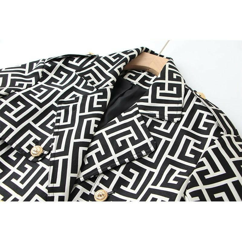 Geometric Pattern Long Trench Coat in Cotton Blend - The Nichole Collection