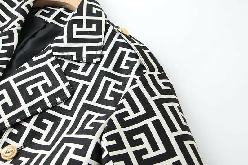 Geometric Pattern Long Trench Coat in Cotton Blend - The Nichole Collection