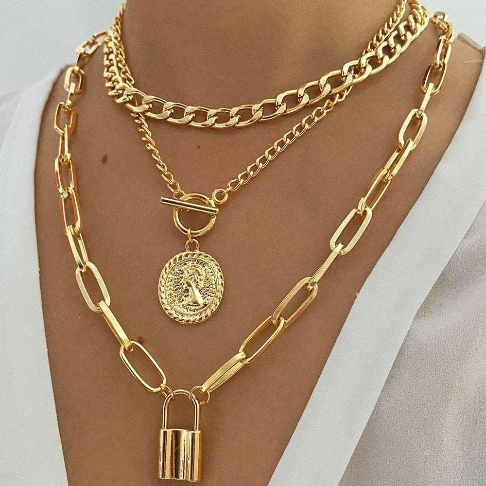 Gold Multilayer Link Chain Necklace - The Nichole Collection