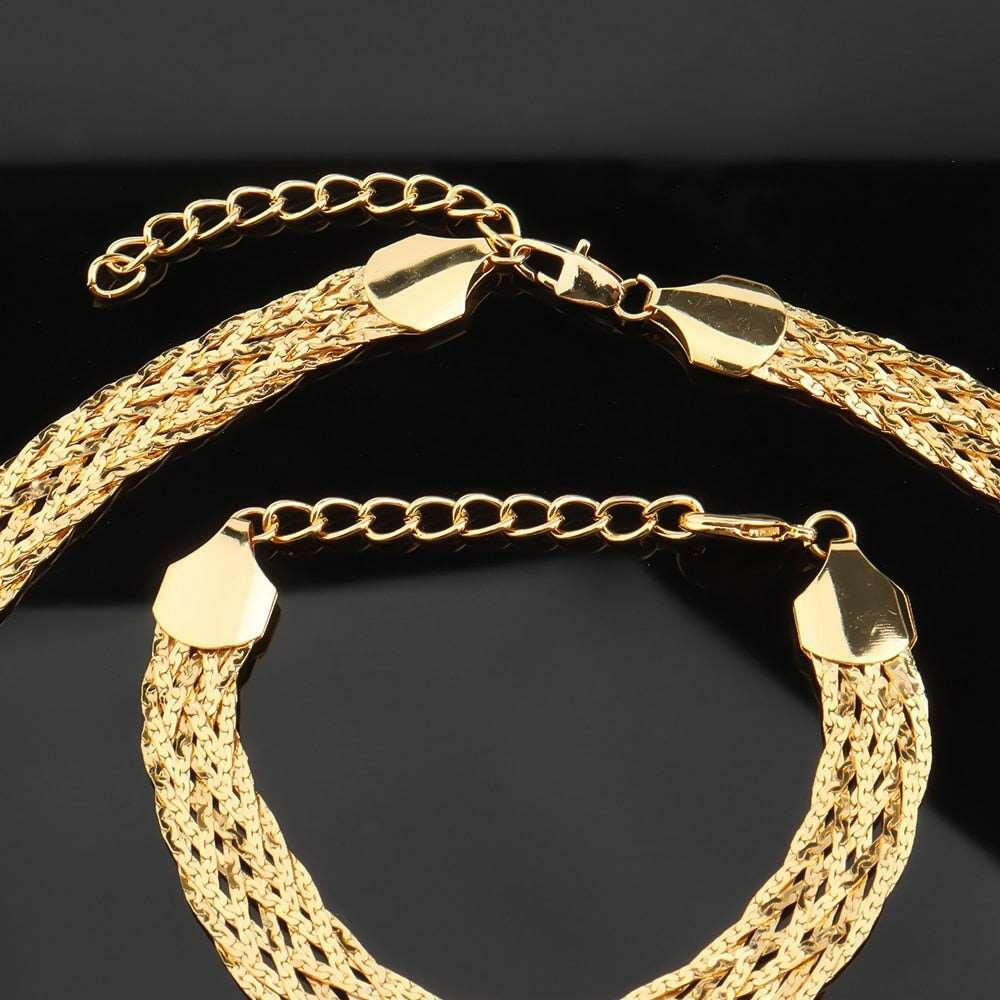 Gold Tres 18K Jewelry Set - Necklace, Bracelet, Earrings - The Nichole Collection