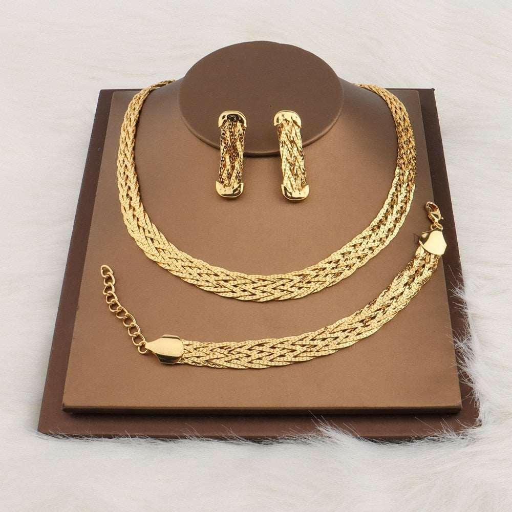 Gold Tres 18K Jewelry Set - Necklace, Bracelet, Earrings - The Nichole Collection