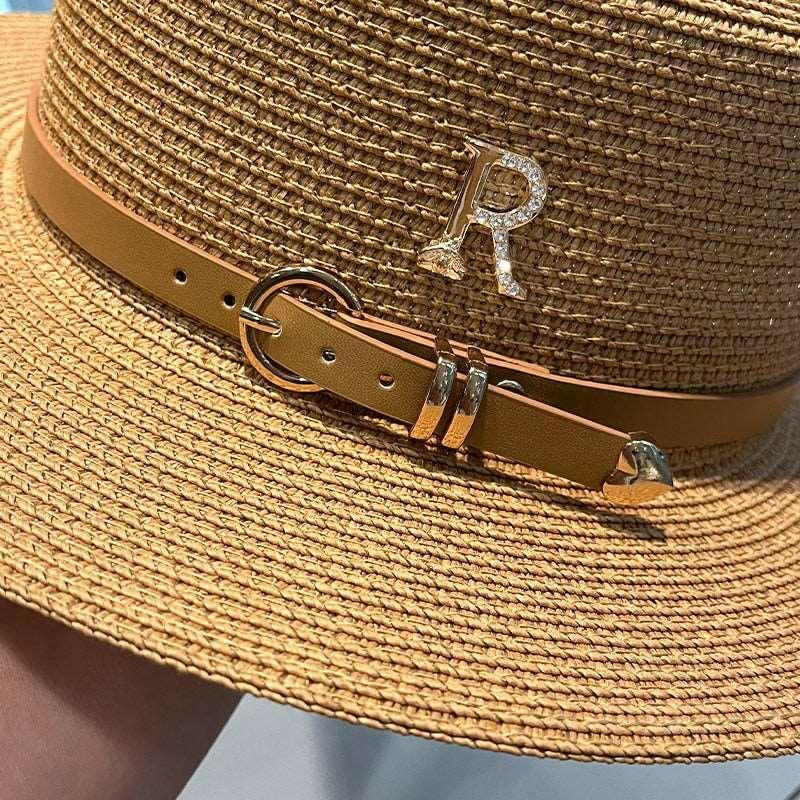 JUST FOR FUN Straw Hat with Letter R Buckle - Clearance - The Nichole Collection