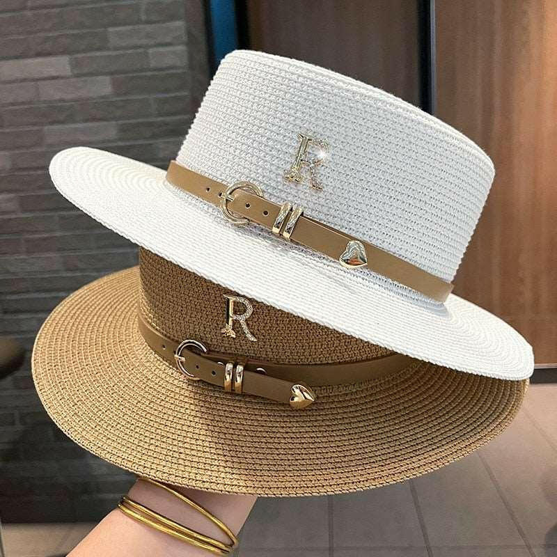 JUST FOR FUN Straw Hat with Letter R Buckle - Clearance - The Nichole Collection