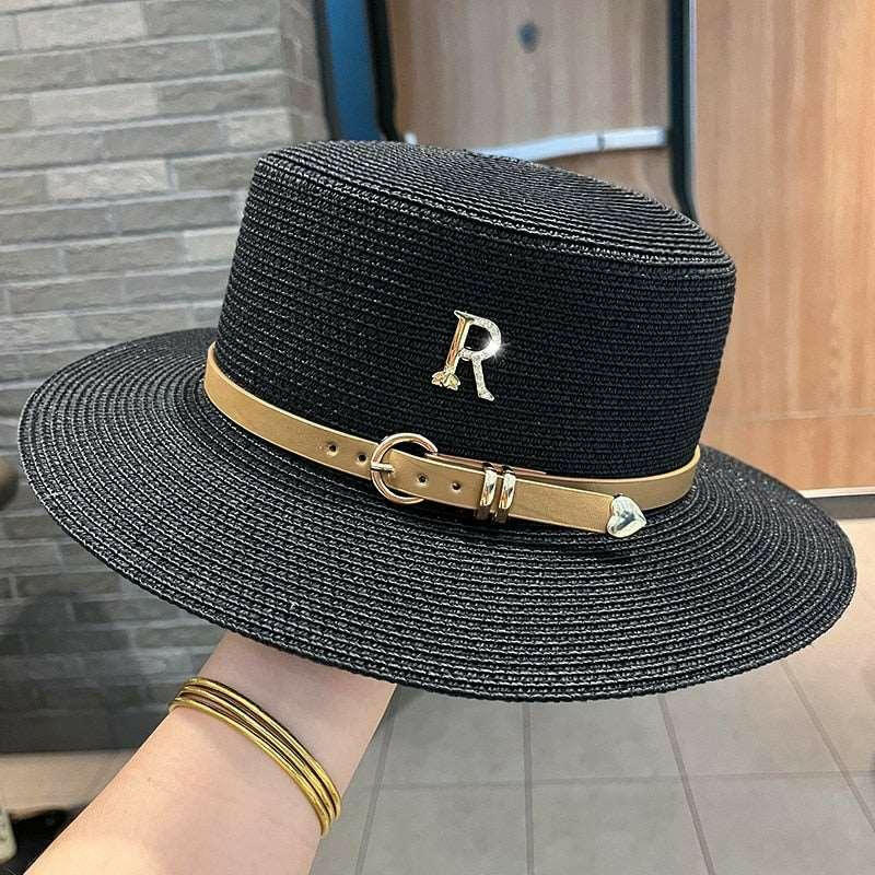 JUST FOR FUN Straw Hat with Letter R Buckle - Clearance - The Nichole Collection