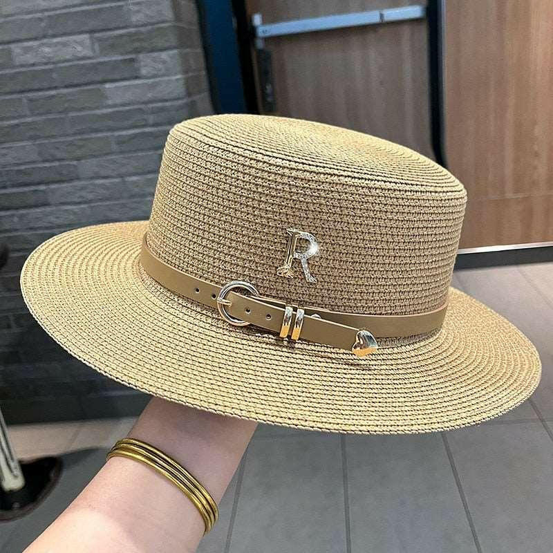 JUST FOR FUN Straw Hat with Letter R Buckle - Clearance - The Nichole Collection