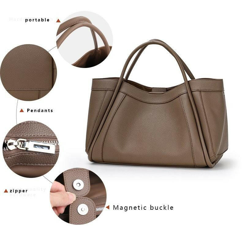 Leather Fashion Tote with Zipper Closure - The Nichole Collection