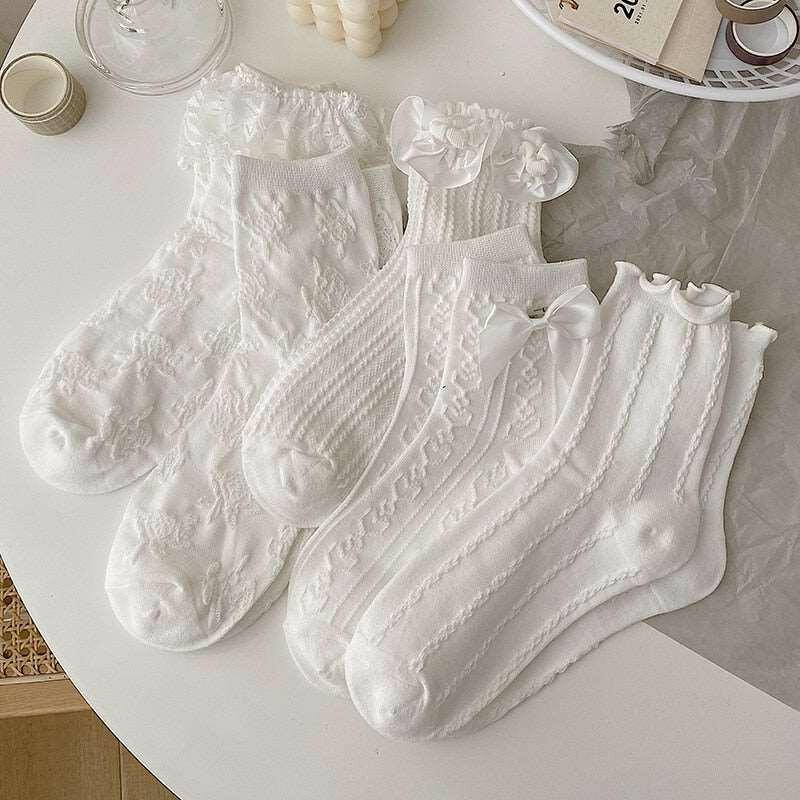 Women's White Lace Socks – Ideal for Bridal, Formal, or Casual Outfits - The Nichole Collection