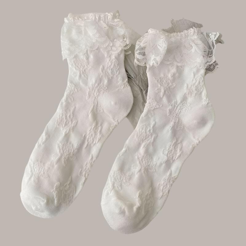 Women's White Lace Socks – Ideal for Bridal, Formal, or Casual Outfits - The Nichole Collection