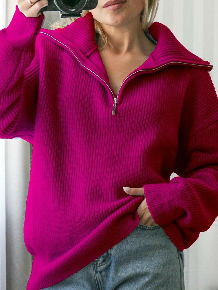 Lovely Winter Sweater with High Collar and Zippers - The Nichole Collection