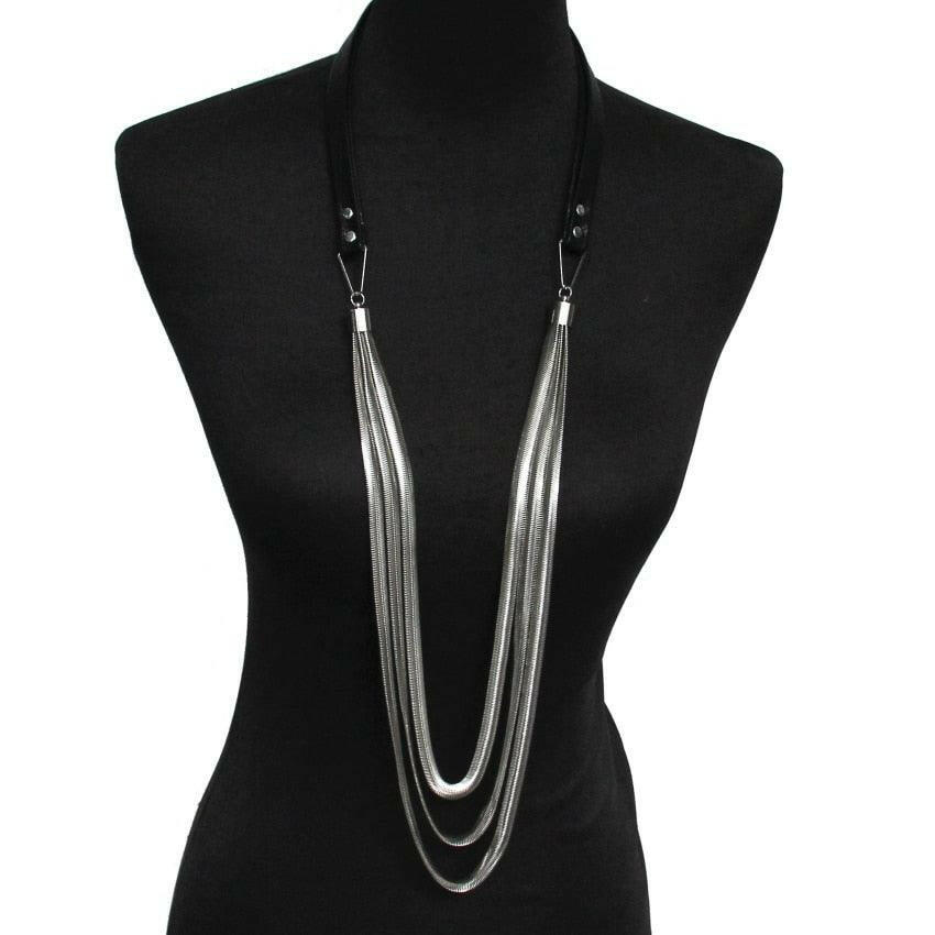 Multi-Layer Leather Snake Chain Necklace - The Nichole Collection