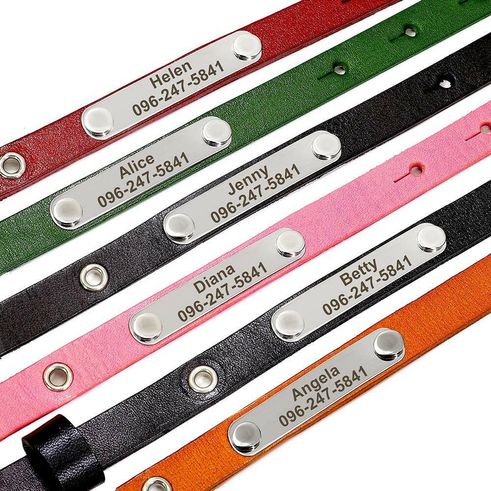 Personalized Leather Cat Collar with Reflective Accents - The Nichole Collection