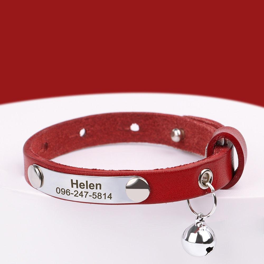 Personalized Leather Cat Collar with Reflective Accents - The Nichole Collection