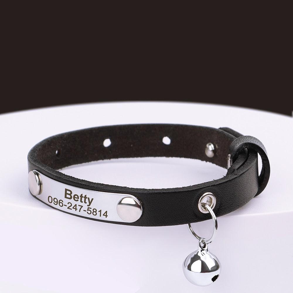 Personalized Leather Cat Collar with Reflective Accents - The Nichole Collection