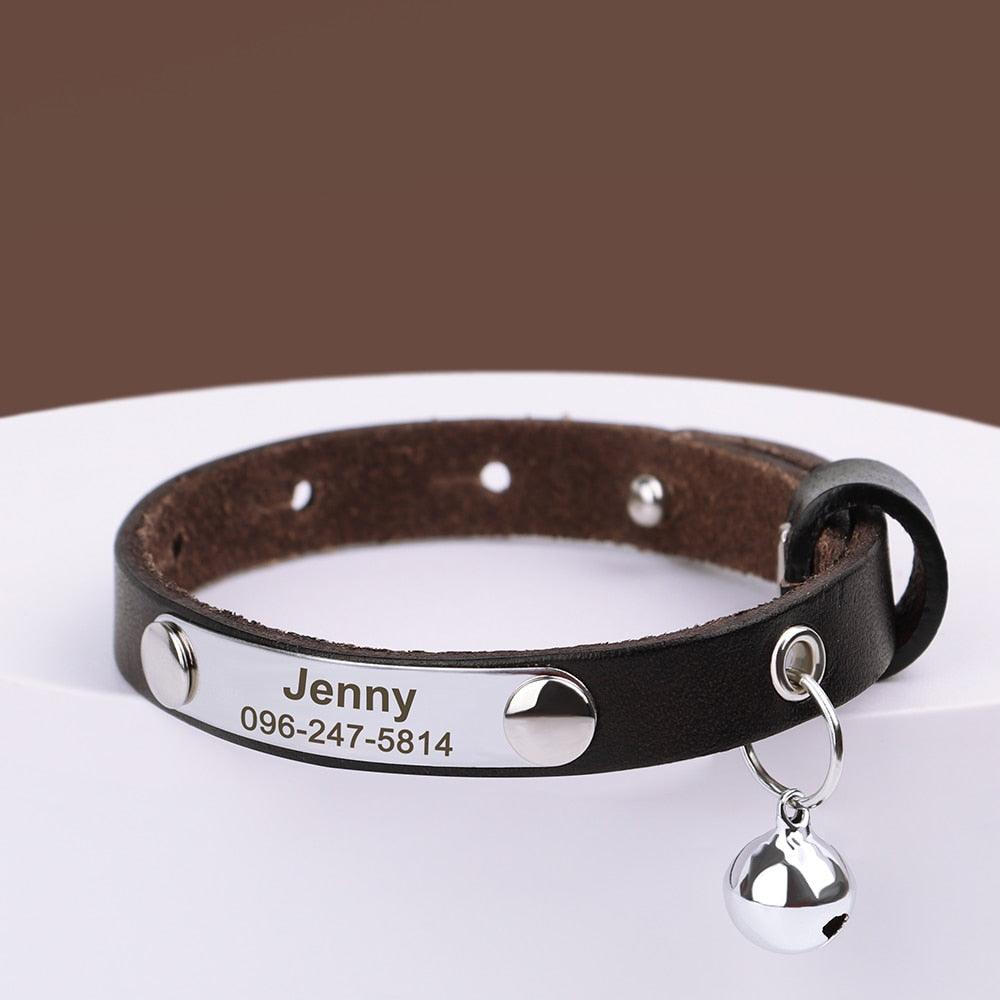 Personalized Leather Cat Collar with Reflective Accents - The Nichole Collection