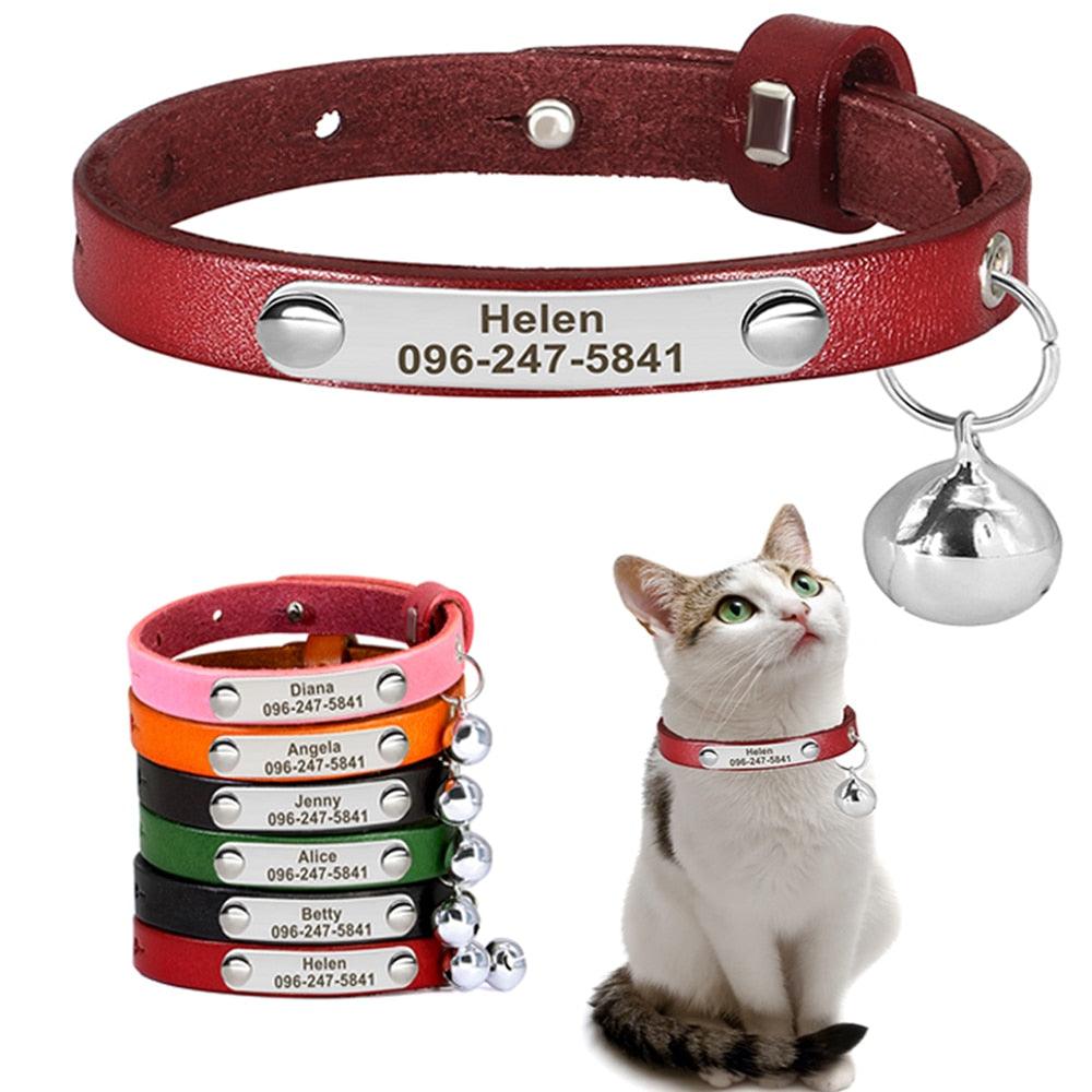 Personalized Leather Cat Collar with Reflective Accents - The Nichole Collection