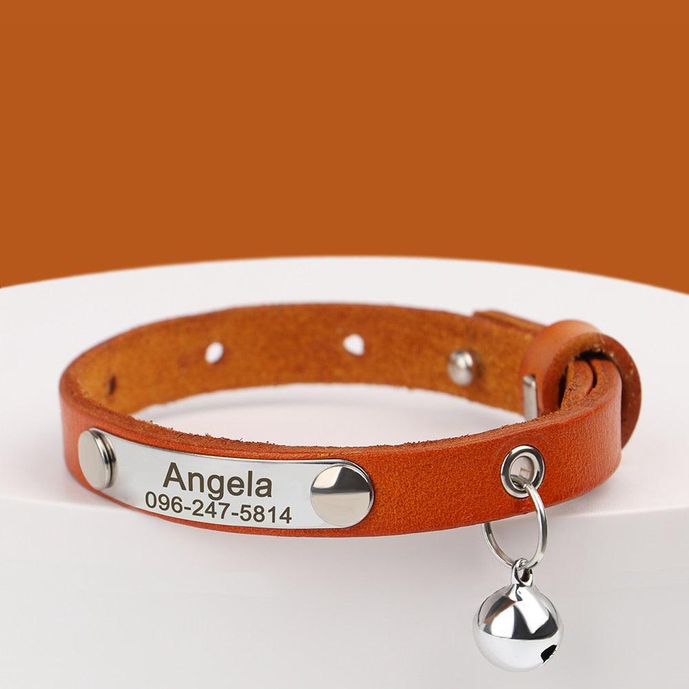 Personalized Leather Cat Collar with Reflective Accents - The Nichole Collection