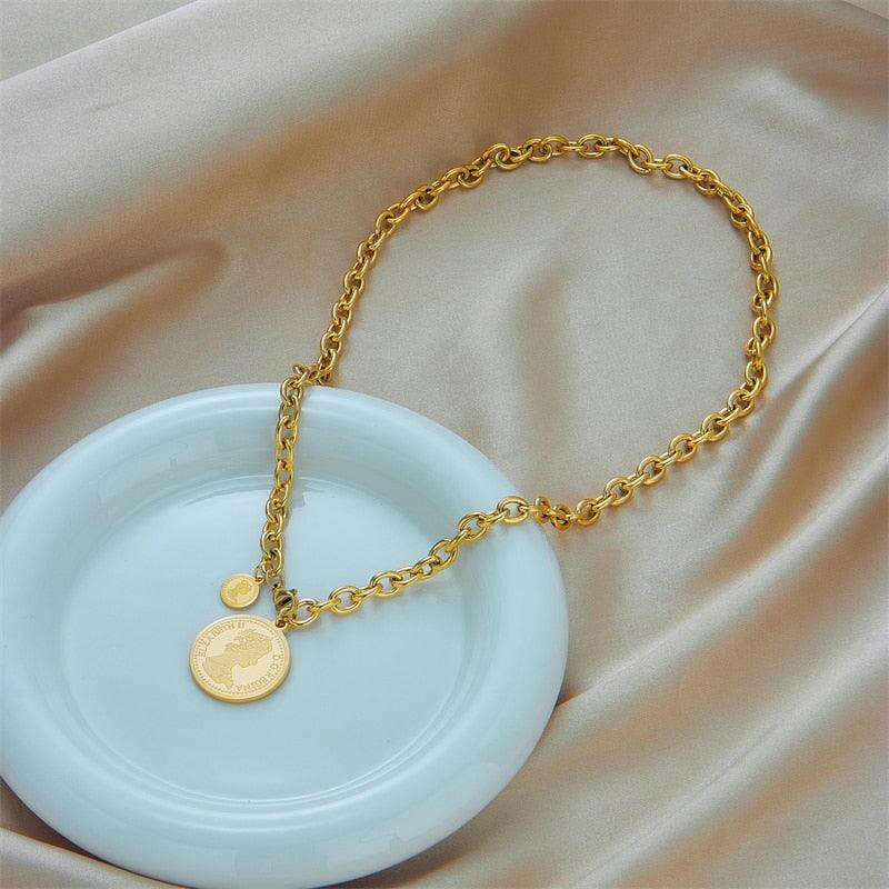 Classic Gold Round Portrait Necklace