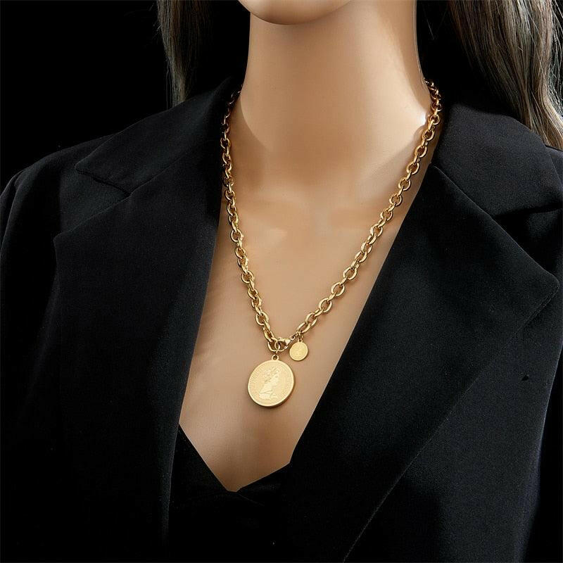 Classic Gold Round Portrait Necklace