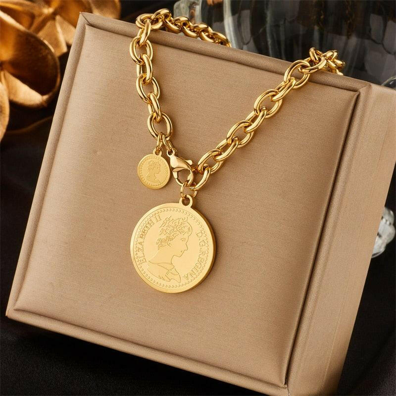 Classic Gold Round Portrait Necklace