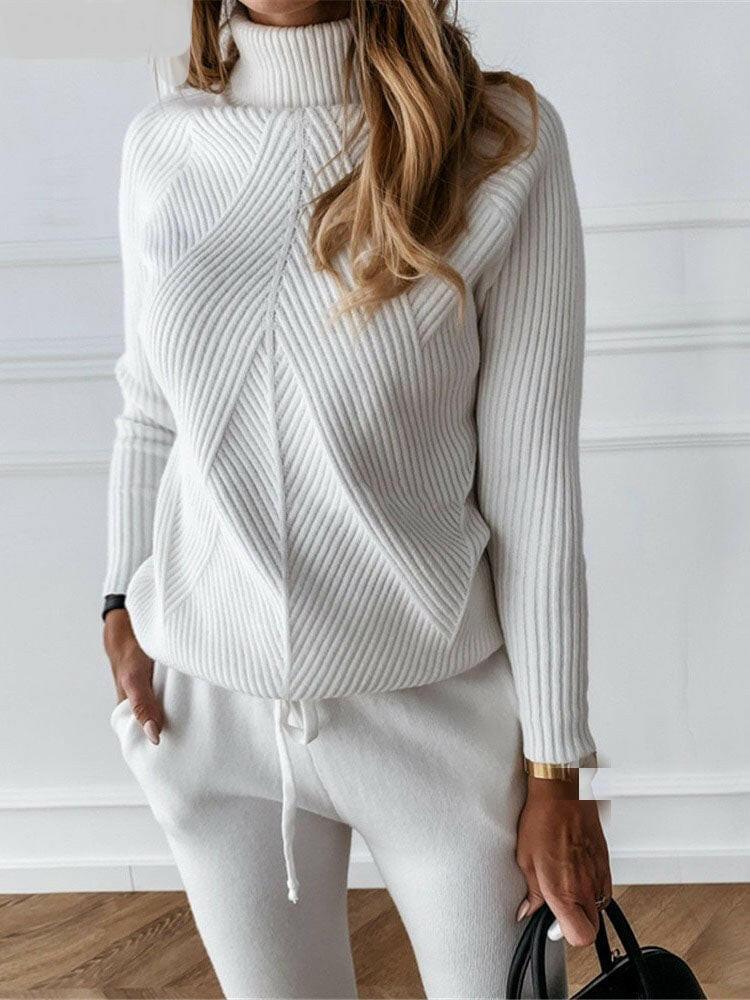 Striped Turtleneck Sweater and Trousers Suit - The Nichole Collection