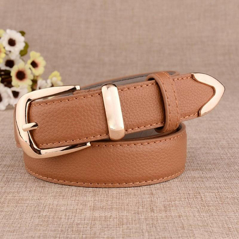 Stylish Genuine Leather Belt with Gold Buckle - The Nichole Collection