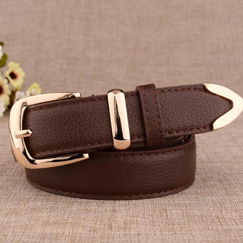 Stylish Genuine Leather Belt with Gold Buckle - The Nichole Collection