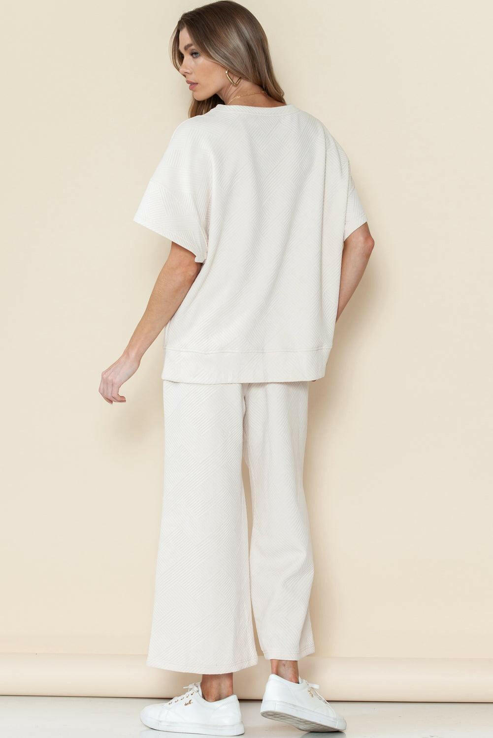 Textured Loose Fit T-Shirt and Drawstring Pants Set - The Nichole Collection