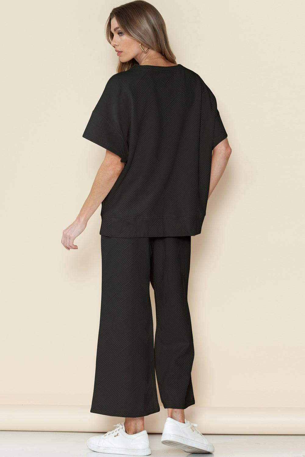 Textured Loose Fit T-Shirt and Drawstring Pants Set - The Nichole Collection