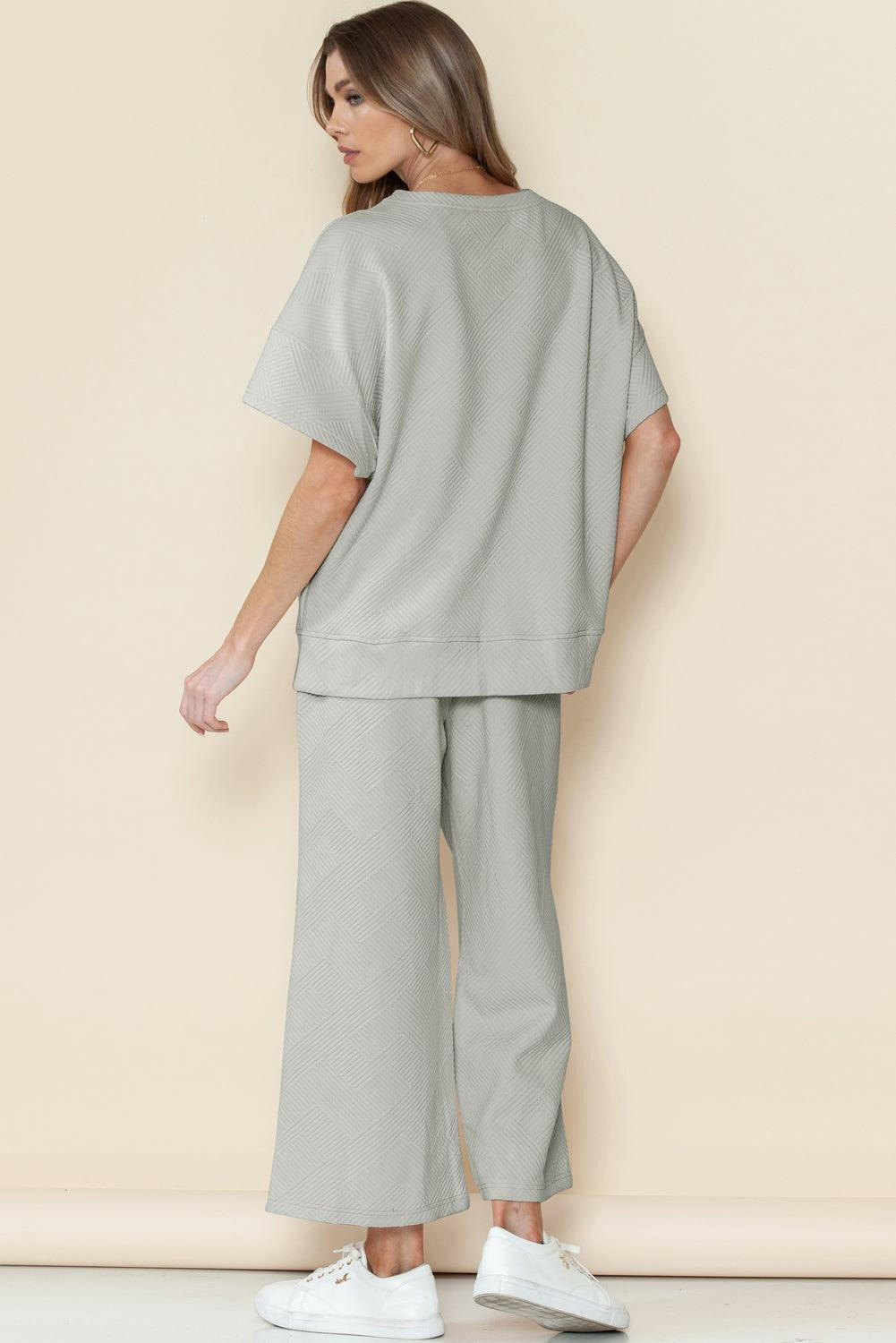 Textured Loose Fit T-Shirt and Drawstring Pants Set - The Nichole Collection