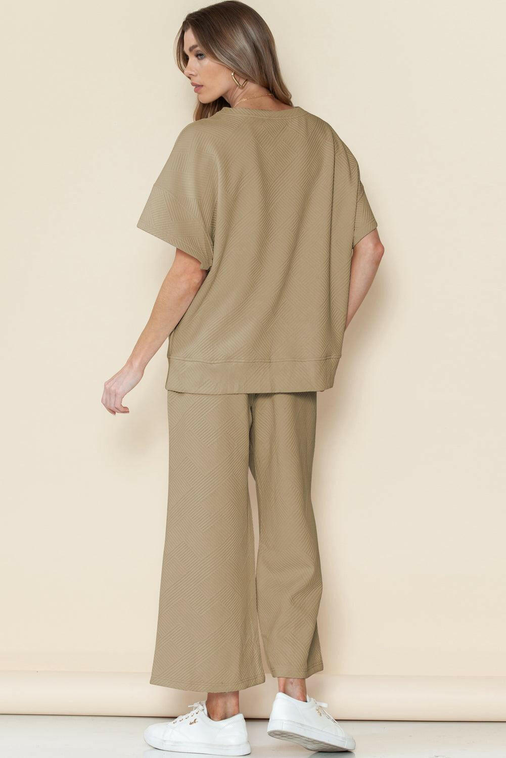 Textured Loose Fit T-Shirt and Drawstring Pants Set - The Nichole Collection