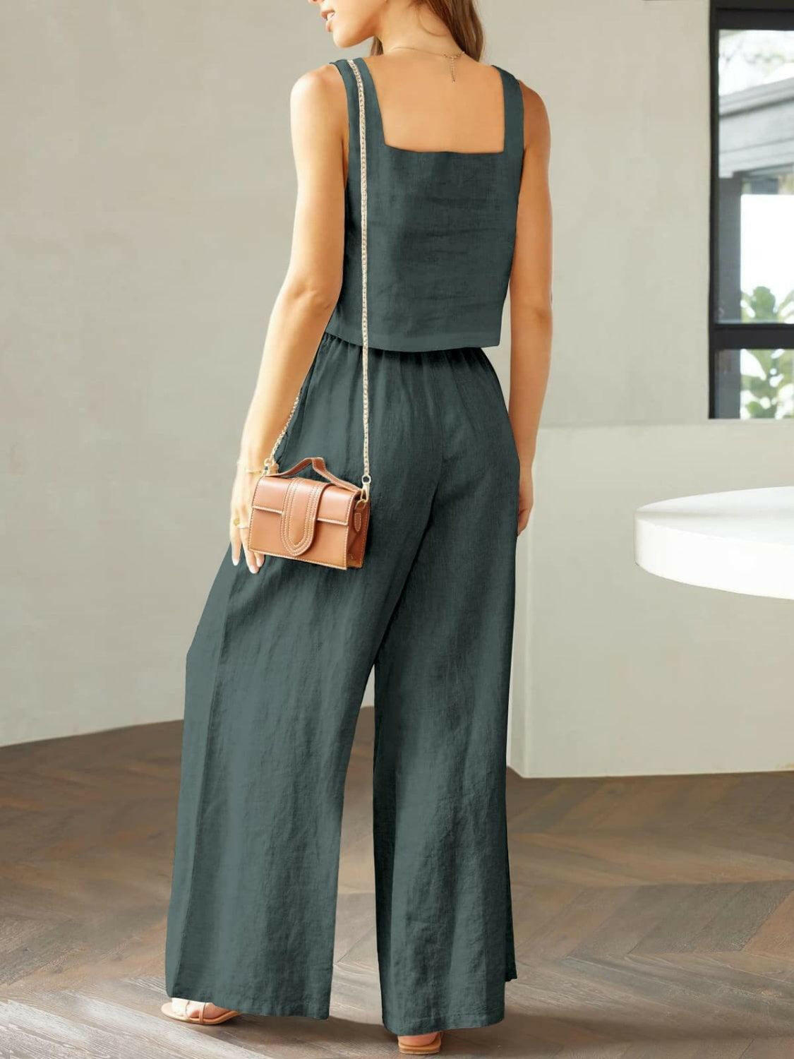 Trendy Square Neck Top and Wide Leg Pants Set - The Nichole Collection