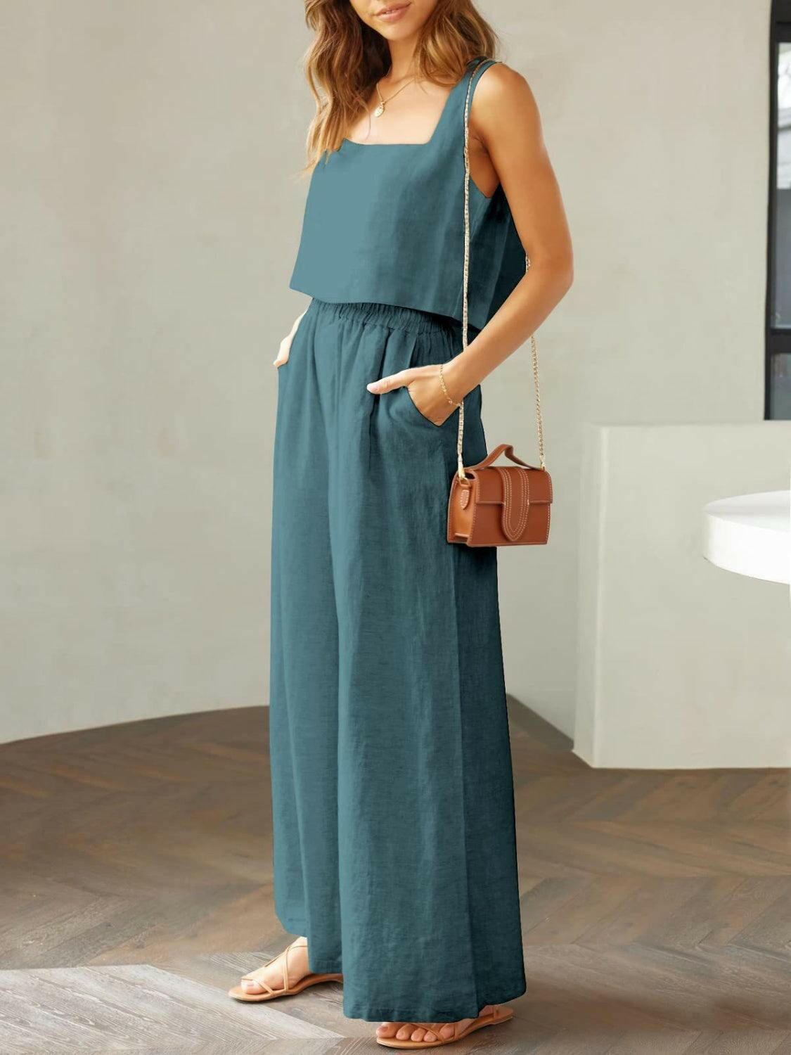 Trendy Square Neck Top and Wide Leg Pants Set - The Nichole Collection