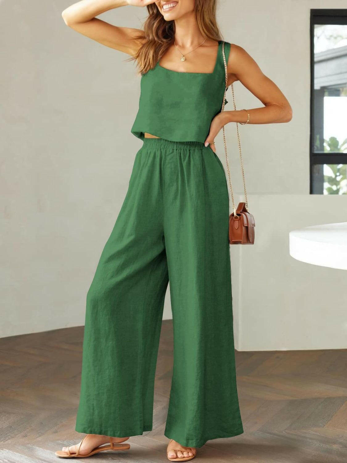 Trendy Square Neck Top and Wide Leg Pants Set - The Nichole Collection