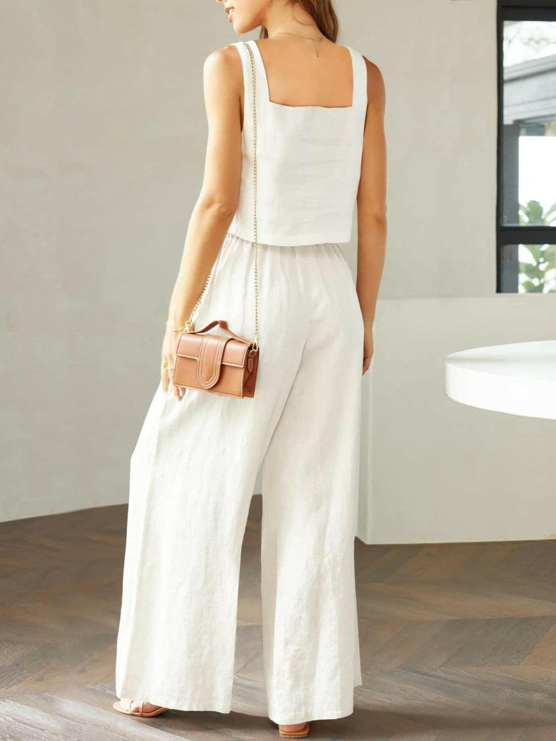 Trendy Square Neck Top and Wide Leg Pants Set - The Nichole Collection