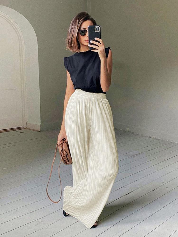 Wide Leg Pleated Pants - The Nichole Collection